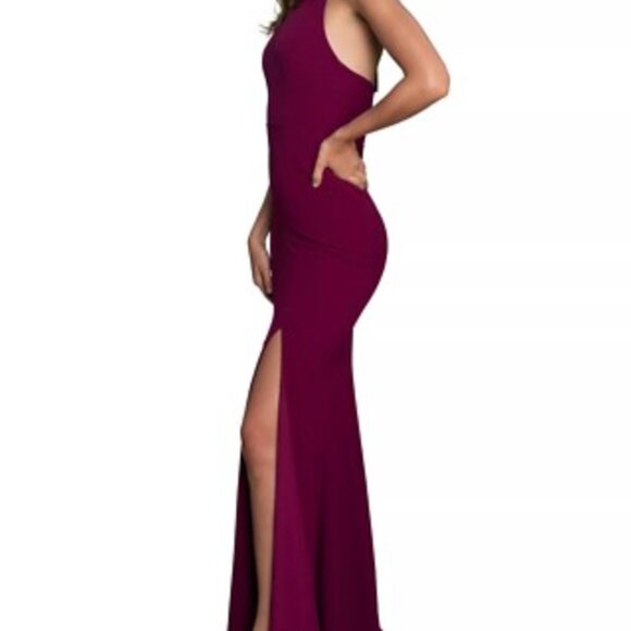 Dress the Population Dark Magenta Halter Slit Dress; Size 4 - Picture 4 of 4